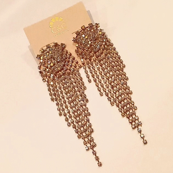 📀 C&C Iridescent Chandelier Cascade Rhinestone Earrings NEW! - Picture 3 of 12